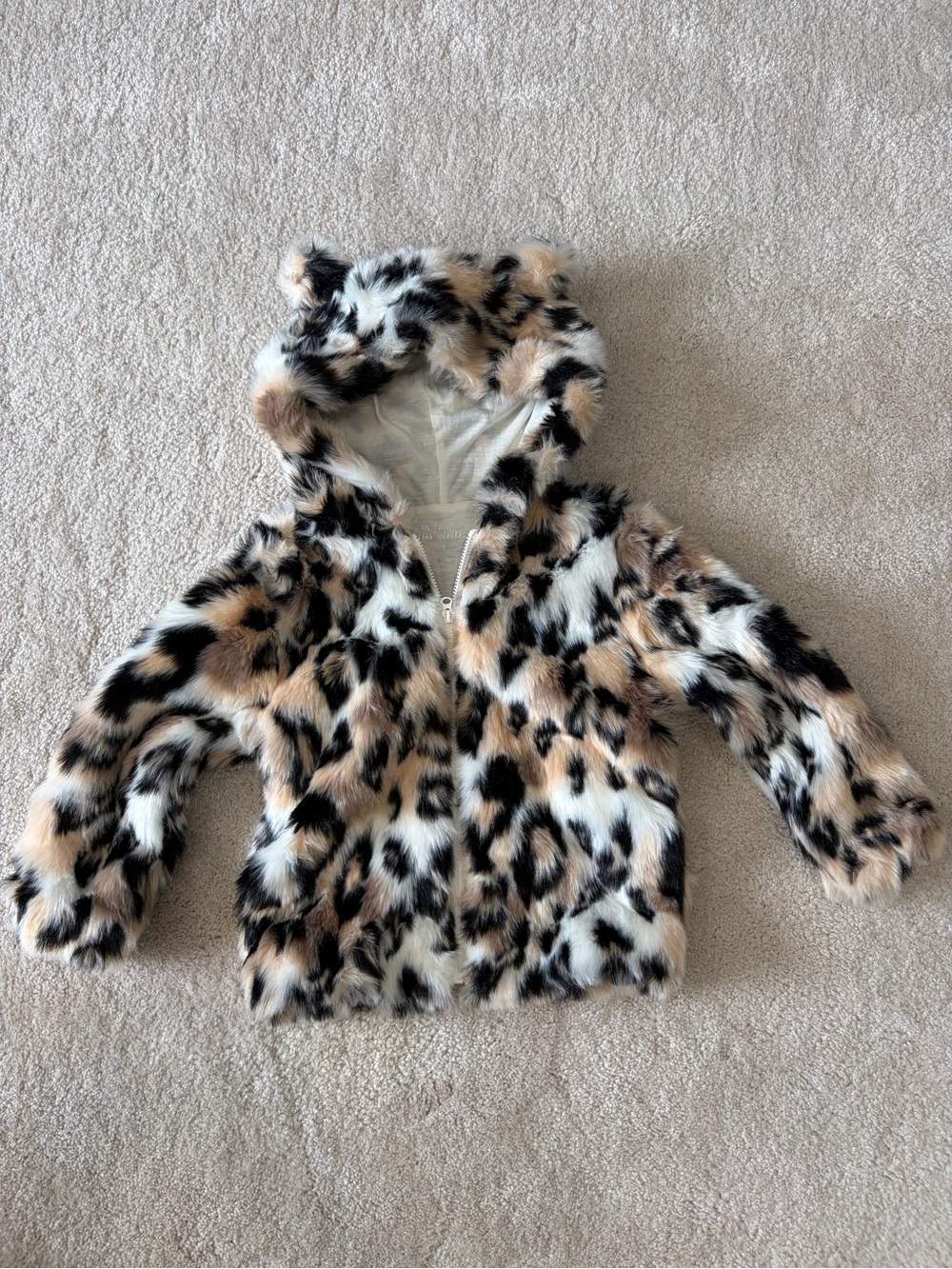 Zara Leopard-Print Faux Fur Hooded Jacket in Tan/Black/White